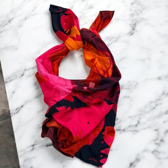 Echo Abstract Silk Square Scarf 38 X 38 - Picture 2 of 10
